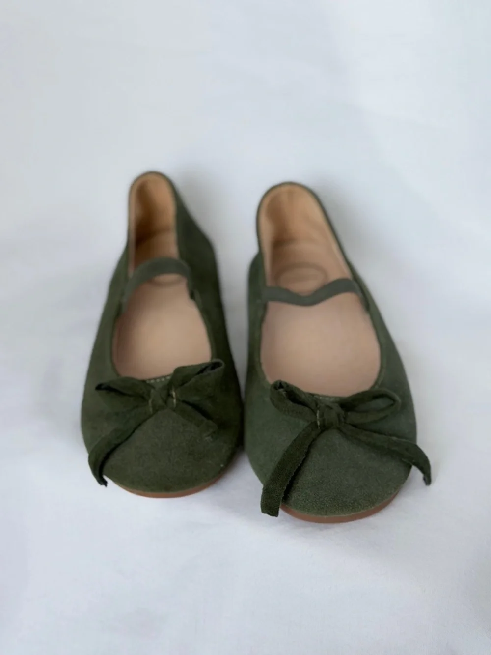 SweetHoney Olive Green Suede Bow Mary Jane Flats for Kids